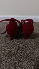 Women   s Red Ballroom Latin Dance Heels  Ankle Strap  Gold Knot Bow Front