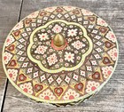 Vintage English Floral Footed  Metal Tin Gold With  Lid