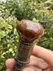 Antique Ottoman Silver Filigree Mouthpiece Jade With Gold Inlaid And Onyx Silver