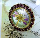 Vintage Czech Vaseline Glass Rhinestone Hat Pin  t432 - Signed