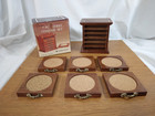Vintage Riviera Wooden   Cork Mid Century Modern Wood Bar Drink 7 Coasters Set