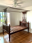 Antique Anglo Indian Carved Hardwood Canopy Bed Indo Colonial 4 Poster