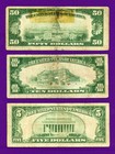 Set  1929  50  10  5 National Bank Note Federal Reserve Brown Seal