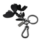 Authentic Coach Flower Tea Rose Keychain Keyring Charm Black Gunmetal Leather