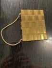 Gold Tone Square Cosmetic Powder Compact W  Mirror  Comb   Chain 1940s