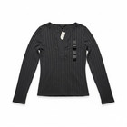 Nwt Banana Republic Gray Striped Knit Split Neck Long Sleeve Top Size M