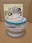 New 8 5    Senegal Hand Woven Small Basket Pot W  Lid Multicolored Storage Trinket