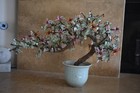 Vtg Vintage Large Mid Century Chinese Full  Jade Glass Agate Bonsai Flower Tree