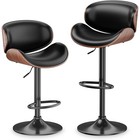 Bar Stools Set Of 2 Bentwood Counter Chair Adjustable Swivel Faux Leather-black