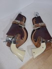  Hubley Colt 45 Toy Cap Gun Pair - Gold Cylinders  2 Holsters  Vintage