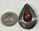 Vintage Navajo Sterling Silver Coral Teardrop Engraved Pendant Native American