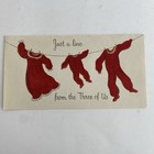 Vintage Mid Century Christmas Greeting Card Flocked Red Pjs On Laundry Line