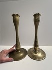 Antique Pair Of Art Nouveau Solid Brass Candlesticks Flowing Organic Form Nice 