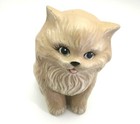Vintage Brown Ceramic Cat Figurine Signed On Bottom Had Painted Repaired   