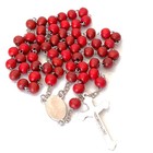 Deep Red With Pope Beads Rosary Necklace Cross Crucifix With St  Benedict Medal