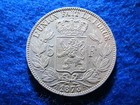 1873 Belgium Silver 5 Francs - Very Light Toned High Grade