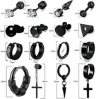 Men Earrings Set -stainless Steel Cross Dangle Hoop   Ear Stud 1  Black 