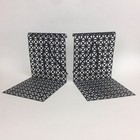 Pair Of Thin Metal Bookends Black 6    Tall 5 25    Wide Geometric Pattern Used