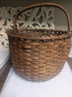 Large Basket Primitive Gathering  Solid Handle 15 X 16 Inch Antique C1800s 