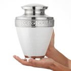 Adult Brass Cremation Urn For Human Ashes - White And Silver With Velvet Bag