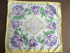 Vintage Handkerchief - 10  Floral Cotton Square W purple Rose Design