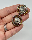 Vintage Taxco Brutalist Abstract Dome Earrings Sterling Silver 925 Mixed Metal