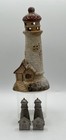 Vintage Ceramic Lighthouse Tea-light   2 Pewter metal Lighthouse Card book Holde