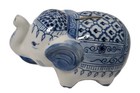 Vtg Elephant Piggy Bank 5  Blue   White Glazed Ceramic Vintage 4  Tall X 6  Long