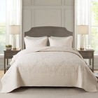  Quilt Bedspread Set Jacquard Embossed Floral Pattern Reversible Queen Beige