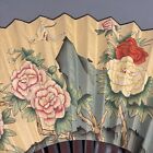 Vintage Large 24    X 42    Oriental Hand Painted Decorative Folding Wall Fan Bird