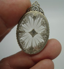 Old Vintage Camphor Glass Art Deco Filagree Necklace Pendant Bridal Beauty