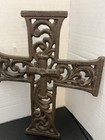 Vintage Faith 9 5    X 7 5    Metal Cross Wall Hanging Cast Iron Brown