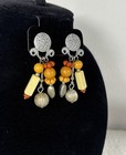 Vintage Robert Rose Orange Silver Boho Tribal Aztec Dangle Earrings Unique Cute