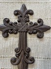 Vtg Cast Iron 9 Inch Ornate Wall Mount Christian Cross