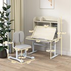 Qaba Kids Study Desk And Chair Set With Tiltable Desktop And Hutch  Gray