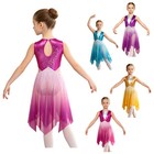 Kids Girls Lyrical Dance Dresses Sleeveless Gradient Color Mesh Ballet Dress