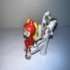 Vintage 4  Ceramic Pixie Figurine 2 Elves Sitting On Chair Red Yellow Elf Japan