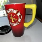 Fire Fighter Ceramic Coffee Mug Cup Rubber Bottom 12oz  Red Yellow 