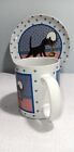 1988 Vintage Lowell Herrero Coffee Mug   Plate Set Black Cat In Mirror