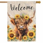 Welcome Spring Highland Cow House Flag 28x40 Double 28x40 Inch Spring Cow 02
