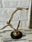 Vtg Jere Style Matte Brass Modernist Birds In Flight Sculpture Marble Base Mint