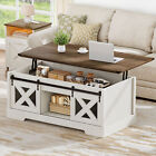 47  Farmhouse Coffee Table With Storage   Sliding Doors Lift Top Cocktail Table