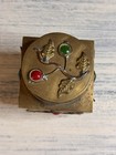 Vtg China Brass Tobacco Box tea Caddy Jar Inlaid Glass Cabochons - As Is 