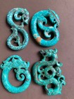 4pcs Wonderful Chinese Turquoise Hand Carved  dragon  2faces Pendants    