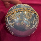 Vintage Krebs Glass Christmas Ornament Blue Gold Floral Glitter