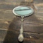 Vintage Vanity Mirror Ornate French  Gold Tone Metal Double Sided Handheld B136