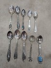 Sterling Silver  925 Spoon Lot Of 10 Souvenir Spoons 97 Grams             