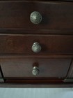 Vintage Mahogany Sewing Box    Velvet Pin Cushion Top   3 Drawers   Spool Rods