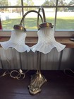 Vintage Brass Dual Light Goose Neck Table Lamp Roses On Base Exquisite