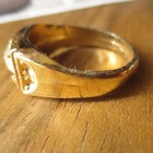 Sz 10 Vtg 70s 18k H g e  Gold Plate Glass Rhinestone Carnival Pimp Ring Chunky